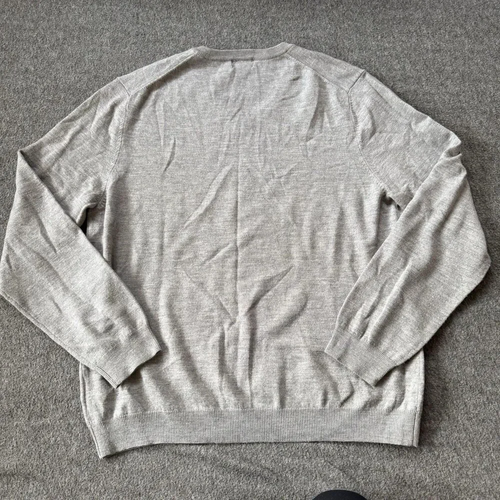 Brooks Brothers 346 Sweater Mens Extra Large Grey Merino Wool Blend V Neck Logo - Picture 2 of 8